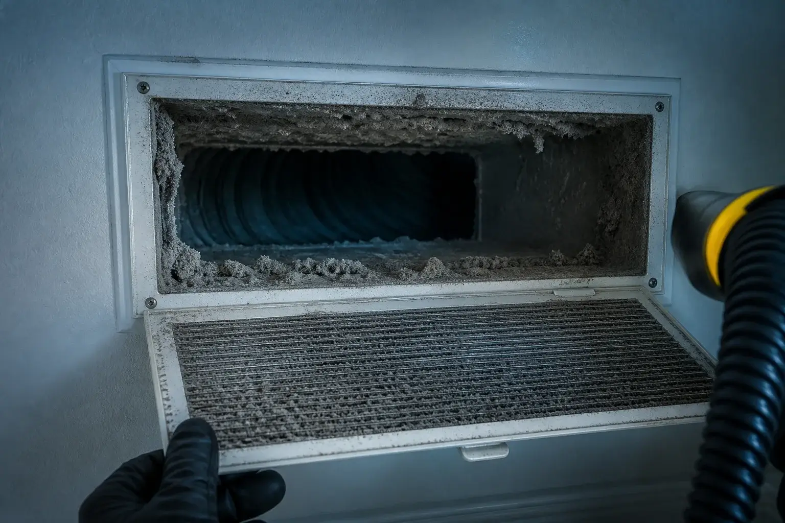 Air duct before professional cleaning